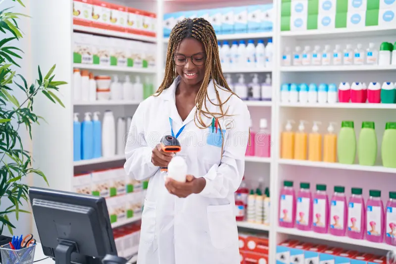 african-american-woman-pharmacist-scanning-pills-bottle-pharmacy-269717402